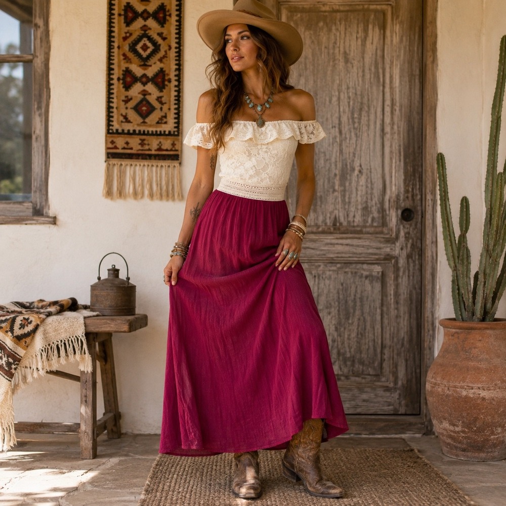 Charmed Hearts Wine Natural Lace Off Shoulder Maxi Dress 6BPVCW17 Small NEW